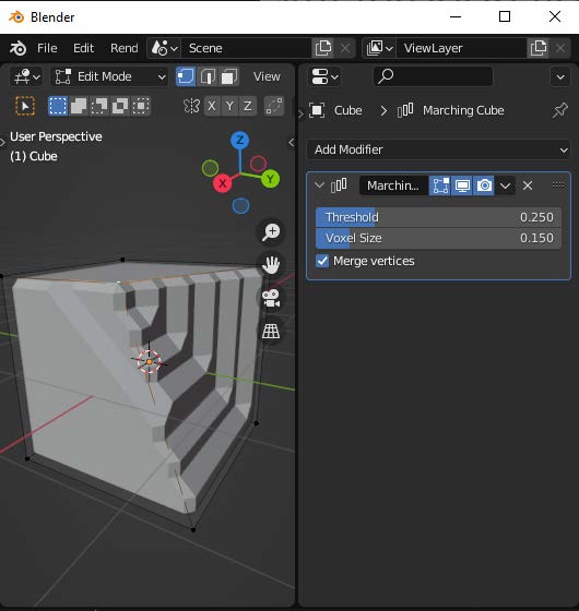 The Marching Cubes modifier applied to a cube.