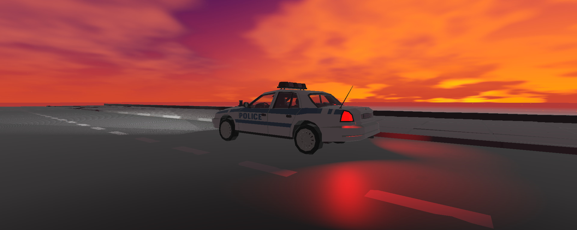 Polizeiwagen bei Sonnenuntergang